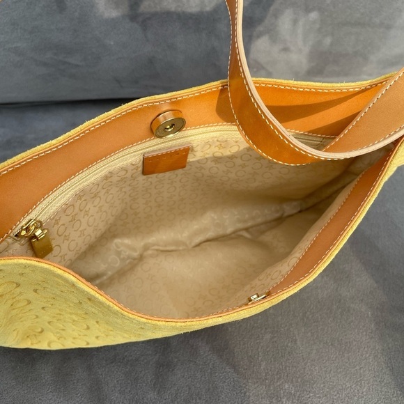 RARE ❤️ Celine Vintage Golden Yellow Suede Leather C Logo Designer Shoulder Bag - Picture 5 of 16